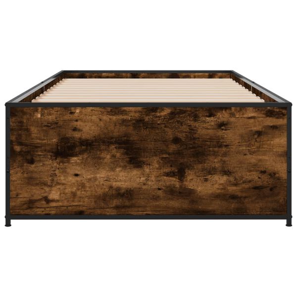 vidaXL Bedframe bewerkt hout en metaal gerookt eikenkleurig 100x200 cm