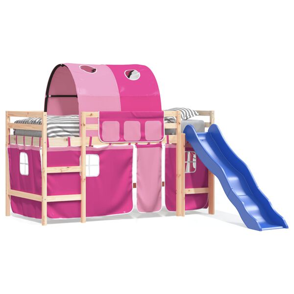 vidaXL Kinderhoogslaper met tunnel 80x200 cm massief grenenhout roze