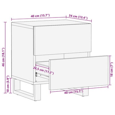 vidaXL Nachtkastjes 2 st 40x34x46 cm massief ruw mangohout