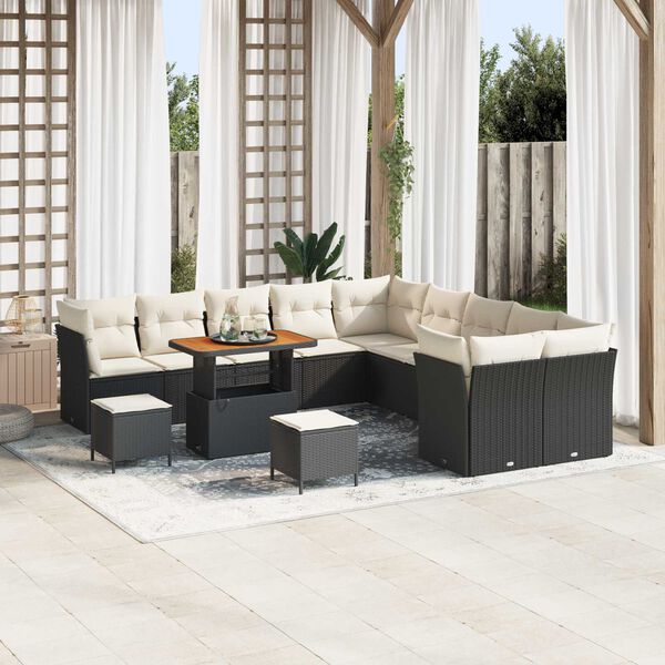 vidaXL Tuin Sofa Set met kussen met opslag 13 pcs Zwart en cr&egrave;me