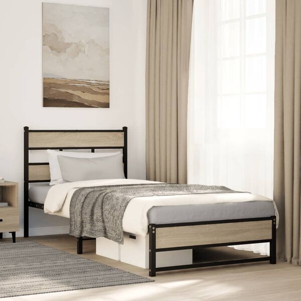 vidaXL Bedframe zonder matras metaal sonoma eikenkleurig 107x203 cm