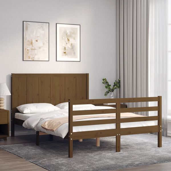 vidaXL Bedframe met hoofdbord massief hout honingbruin 140x190 cm