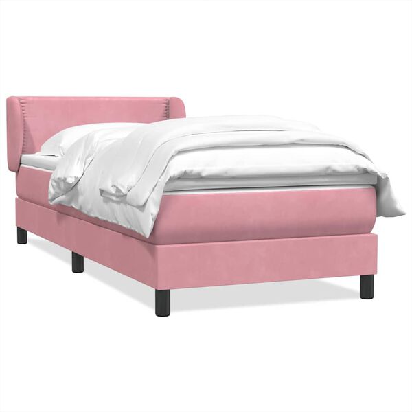 vidaXL Boxspring met matras fluweel roze 90x220 cm