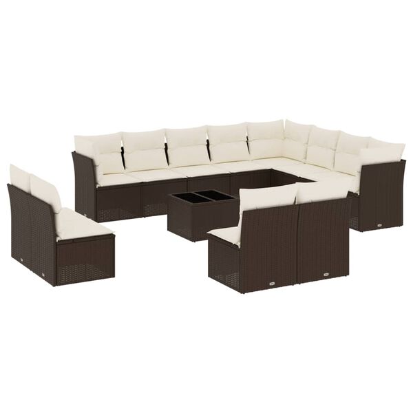 vidaXL 13-delige Loungeset met kussens poly rattan bruin