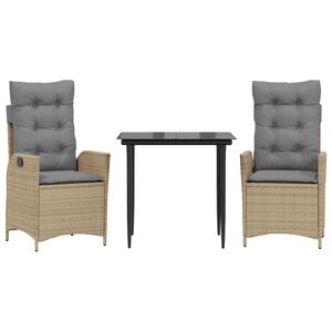 vidaXL 3-delige Tuinset met kussens poly rattan beige