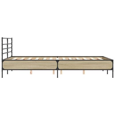 vidaXL Bedframe bewerkt hout metaal sonoma eikenkleurig 135x190 cm