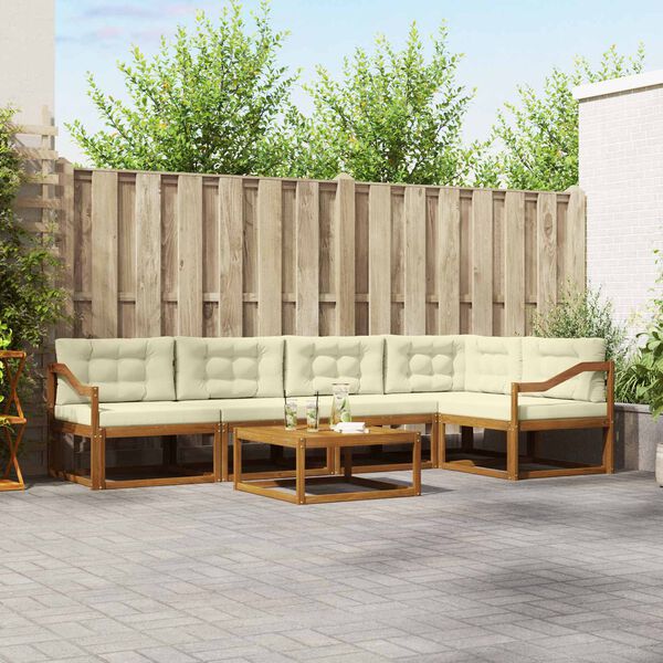 vidaXL Buiten bankenset met kussen 6 pcs Natuurlijk en Cr&egrave;me