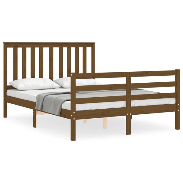 vidaXL Bedframe met hoofdbord massief hout honingbruin 140x190 cm