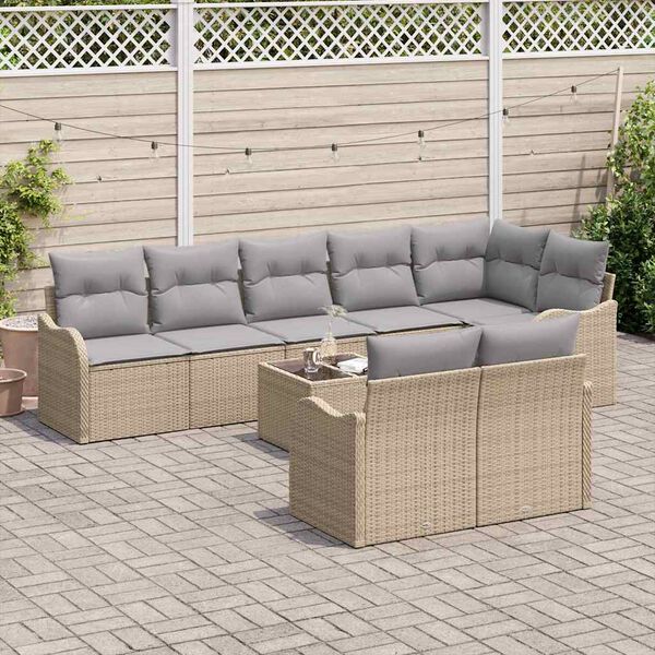 vidaXL Tuin Sofa Set 9 pcs Beige poly rattan