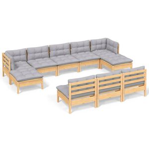 vidaXL 10-delige Loungeset met grijze kussens grenenhout
