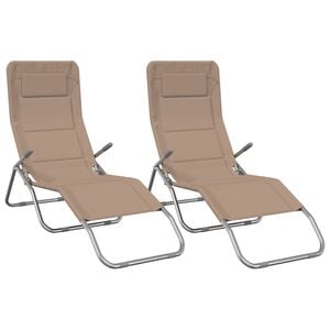 vidaXL Ligbedden 2 st inklapbaar textileen en gepoedercoat staal taupe