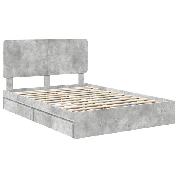 vidaXL Opslag bed met hoofdeinde Beton Grijs 150 x 200 cm Bewerkt hout