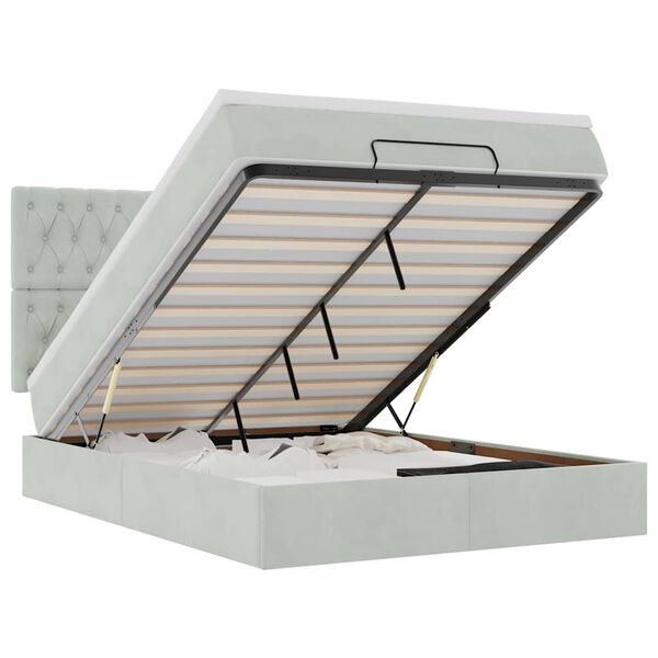 vidaXL Ottoman bed met matrassen 140x200cm fluweel lichtgrijs