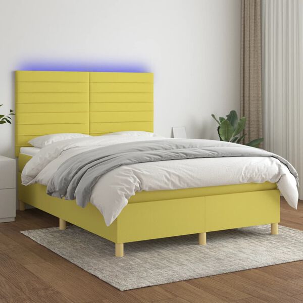 vidaXL Boxspring met matras en LED stof groen 140x200 cm