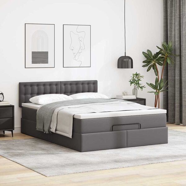 vidaXL Ottoman bed met matras 140x200cm kunstleer grijs
