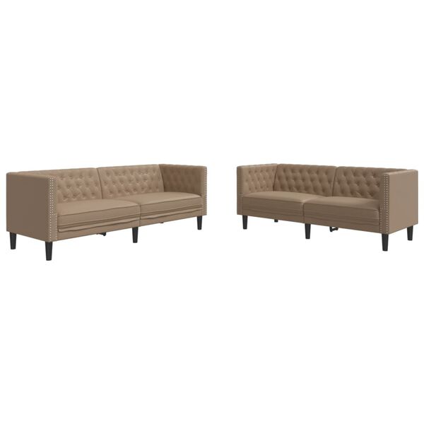 vidaXL 2-delige Loungeset Chesterfield-stijl kunstleer cappuccinokleur