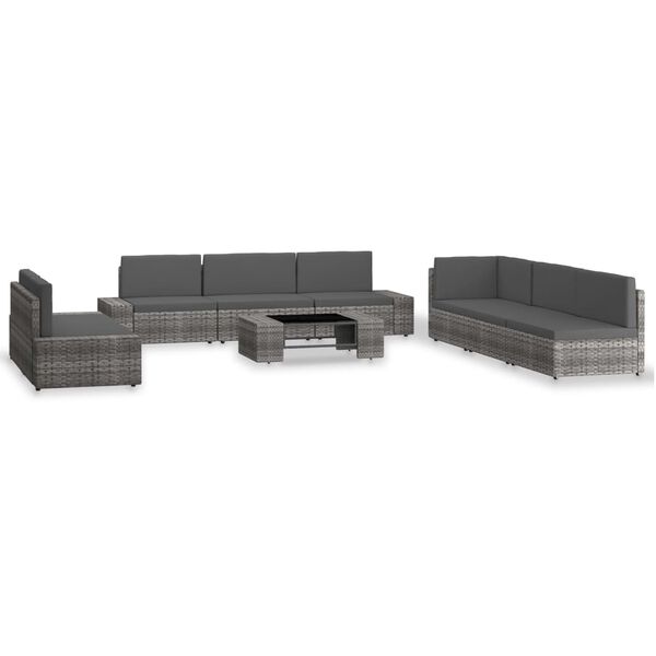 vidaXL 9-delige Loungeset poly rattan grijs