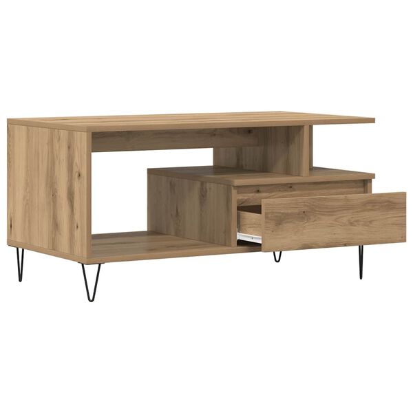 vidaXL Salontafel 90x49x45 cm bewerkt hout artisanaal eikenkleurig