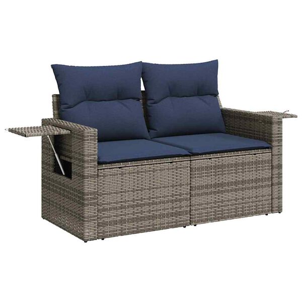 vidaXL 7-delige Loungeset met kussens poly rattan acacia grijs