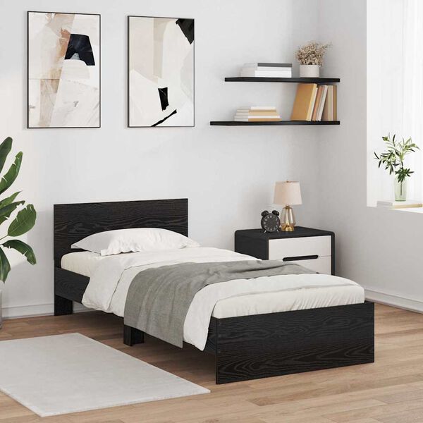 vidaXL Bedframe met hoofdeinde Zwart Eiken 90 x 190 cm Bewerkt hout