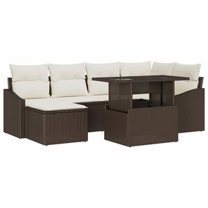 vidaXL Tuin Sofa Set 7 st Bruin en Cr&egrave;me