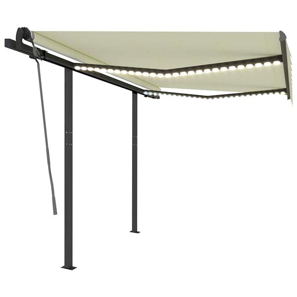 vidaXL Luifel handmatig uittrekbaar met LED 3,5x2,5 m cr&egrave;mekleurig