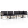 vidaXL 4-delige Loungeset met kussens poly rattan antracietkleurig
