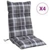 vidaXL Stoelkussens 4 st hoge rug ruitpatroon oxford stof grijs