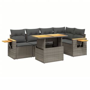 vidaXL 6-delige Loungeset met kussens poly rattan grijs