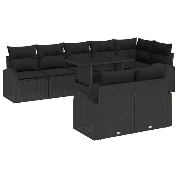 vidaXL Tuin Sofa Set met opslag met kussen 9 pcs Zwart poly rattan