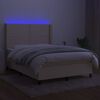 vidaXL Boxspring met matras en LED stof cr&egrave;mekleurig 140x200 cm
