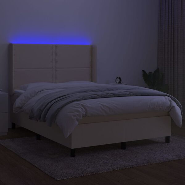 vidaXL Boxspring met matras en LED stof cr&egrave;mekleurig 140x200 cm