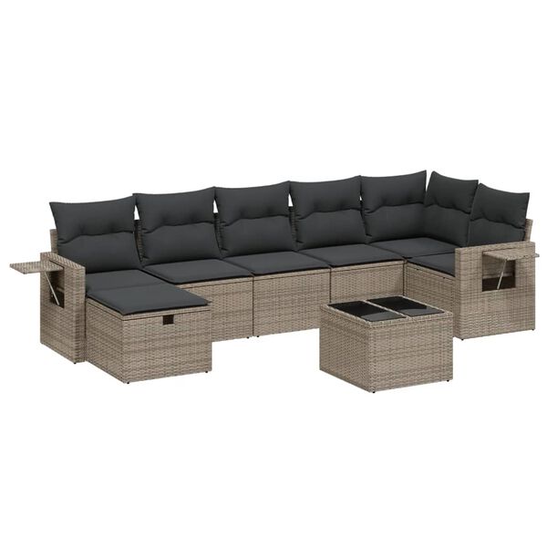 vidaXL 8-delige Loungeset met kussens poly rattan grijs