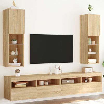 vidaXL Tv-meubels met LED-verlichting 2 st 30,5x30x102 cm sonoma eiken