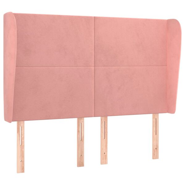 vidaXL Hoofdbord met randen 147x23x118/128 cm fluweel roze