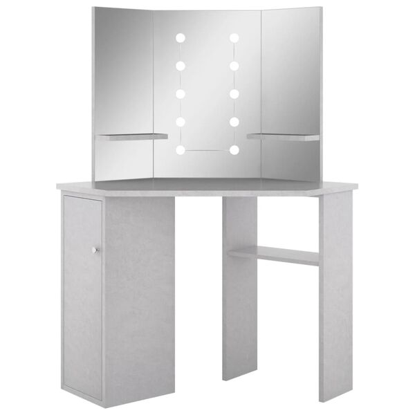 vidaXL Hoekkaptafel met LED 111x54x141,5 cm betongrijs