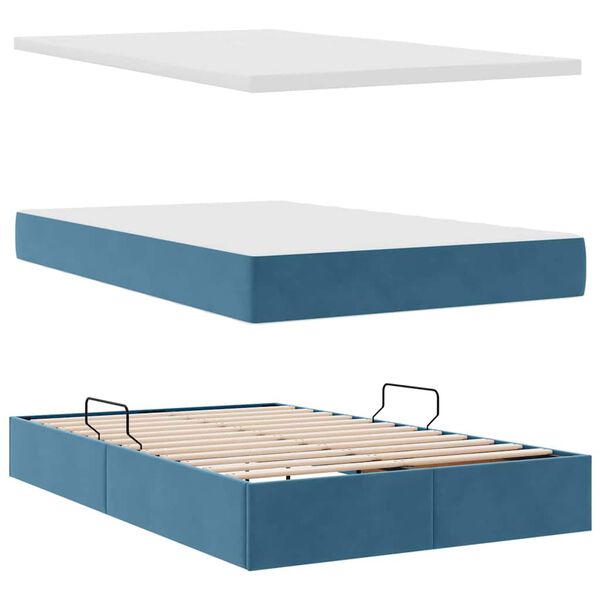 vidaXL Opbergbed met LED met matras Donkerblauw 120 x 200 cm Fluweel
