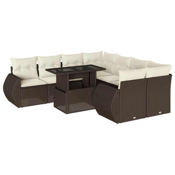 vidaXL 9-delige Loungeset met kussens poly rattan bruin