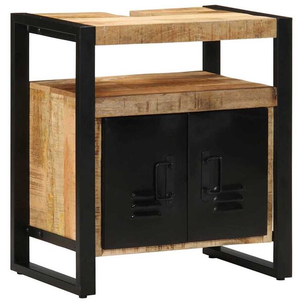 vidaXL Badkamermeubelset 3 pcs Bruin en zwart Massief Mango Hout