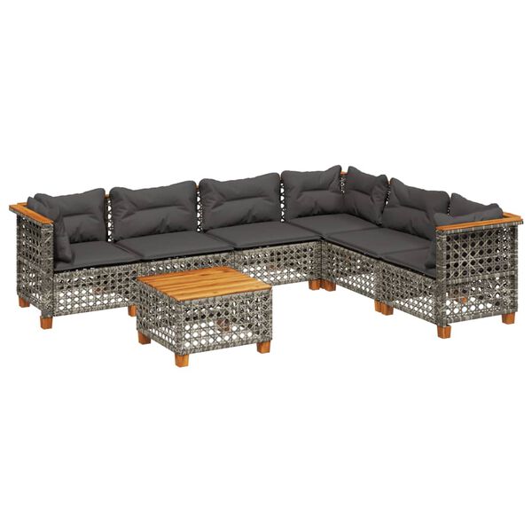 vidaXL 7-delige Loungeset met kussens poly rattan grijs