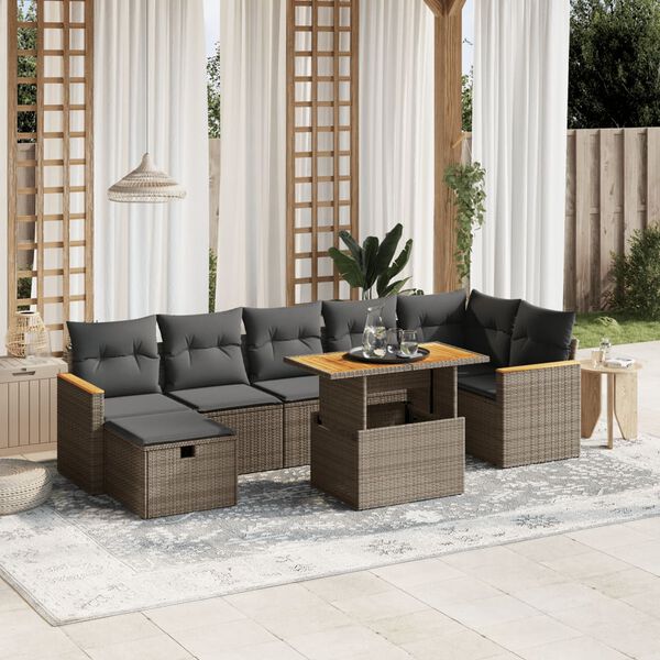 vidaXL 8-delige Loungeset met kussens poly rattan grijs