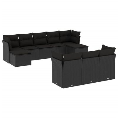 vidaXL 10-delige Loungeset met kussens poly rattan zwart