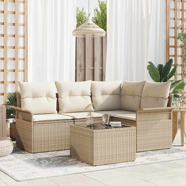 vidaXL Tuin Sofa Set met kussen 5 pcs Beige poly rattan