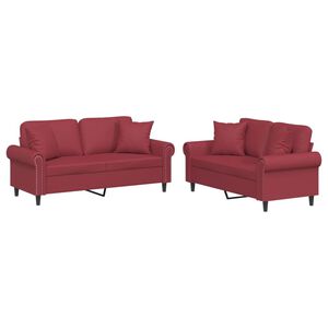vidaXL 2-delige Loungeset met kussens kunstleer wijnrood