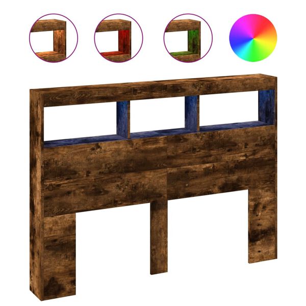 vidaXL Hoofdbordkast met LED-verlichting 140x17x102 cm gerookt eiken