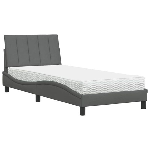 vidaXL Bed met matras "Hanko" stof donkergrijs 90x200 cm