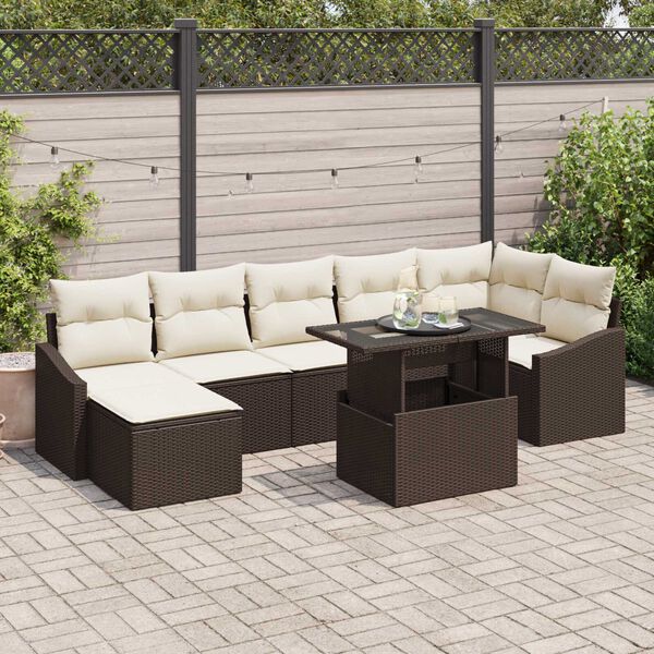 vidaXL Tuin Sofa Set met kussen met opslag 8 pcs Bruin en Cr&egrave;me