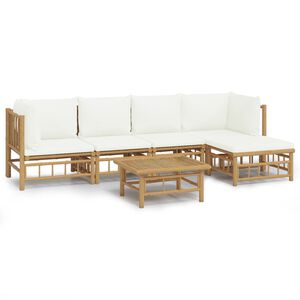 vidaXL 6-delige Loungeset met kussens bamboe cr&egrave;mewit