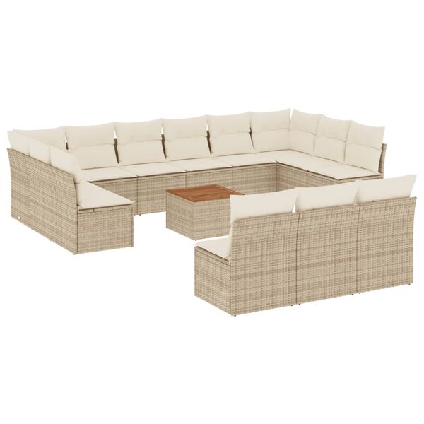 vidaXL 14-delige Loungeset met kussens poly rattan beige