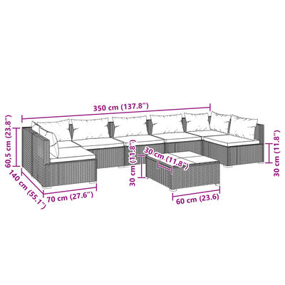 vidaXL 8-delige Loungeset met kussens poly rattan bruin